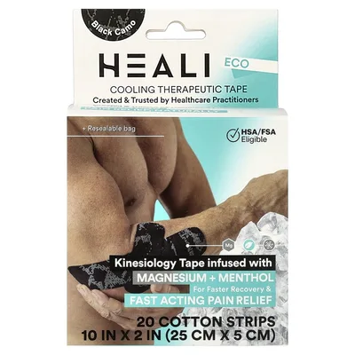Heali Medical Corp, Охлаждающая терапевтическая кинезиологическая лента, черный камо, 20 хлопковых полосок