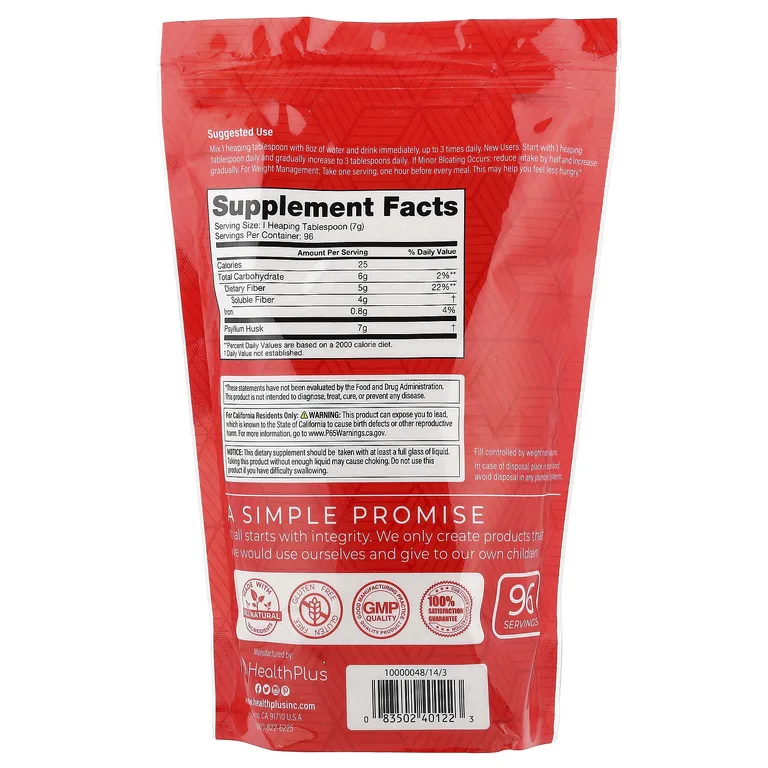 Health Plus, шелуха подорожника, 680 г (1 фунт 8 унций)