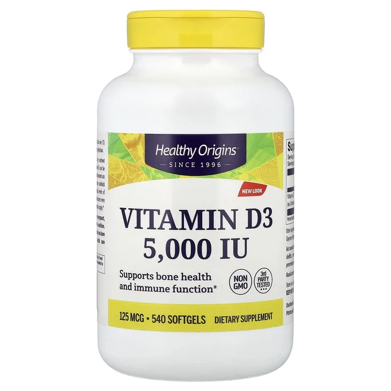 Healthy Origins, витамин D3, 125 мкг (5000 МЕ), 540 капсул