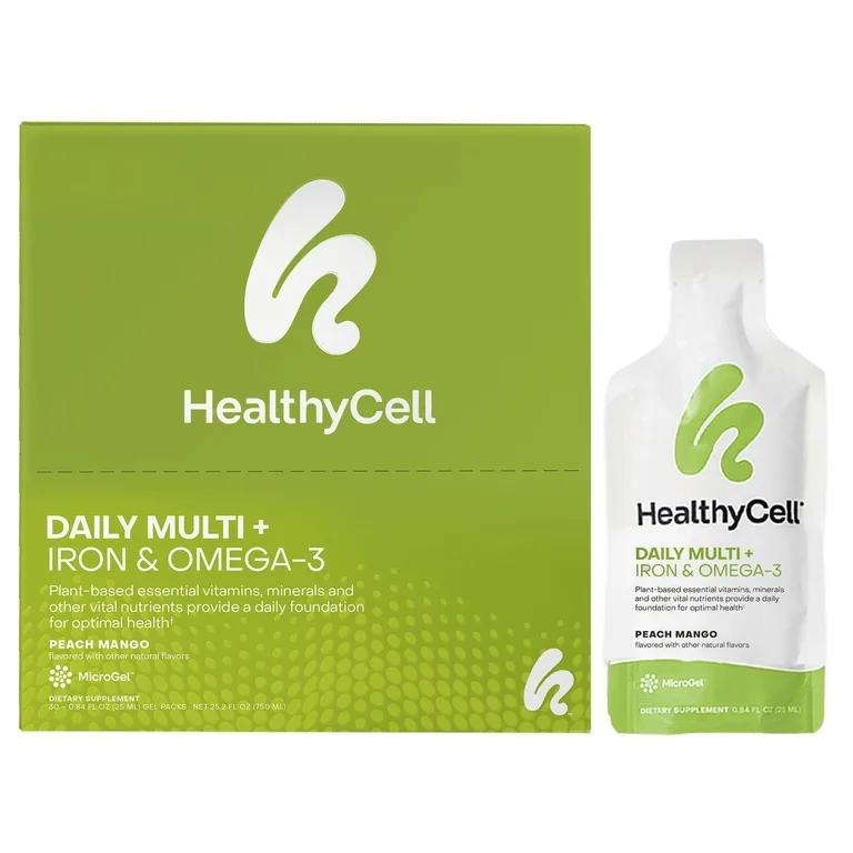 HealthyCell, Daily Multi + железо и омега-3, персик и манго, 30 гели, 25 мл (0,84 жидк. унции)