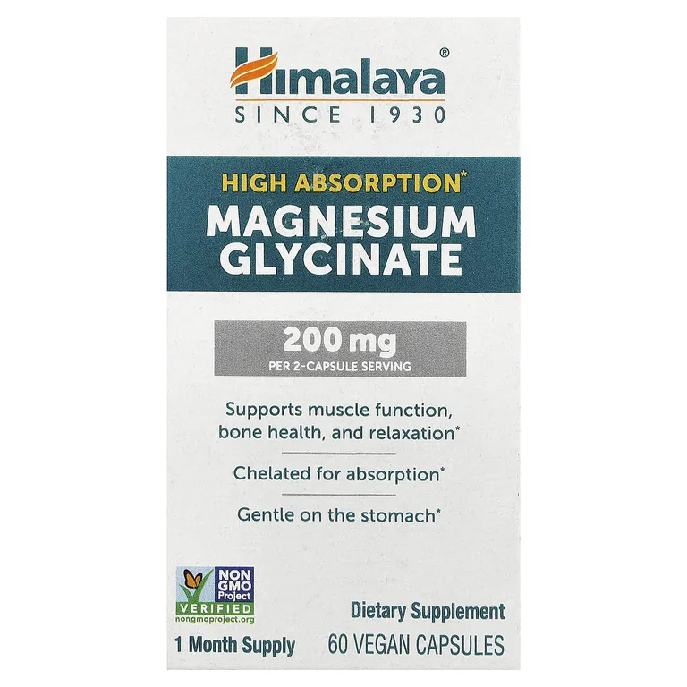 Himalaya, Легкоусвояемый глицинат магния, 60 веганских капсул (100 мг в капсуле)