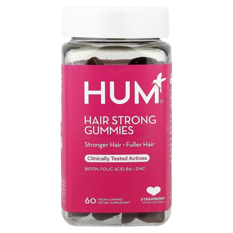 HUM Nutrition, жевательные таблетки для укрепления волос, со вкусом клубники, 60 веганских жевательных таблеток