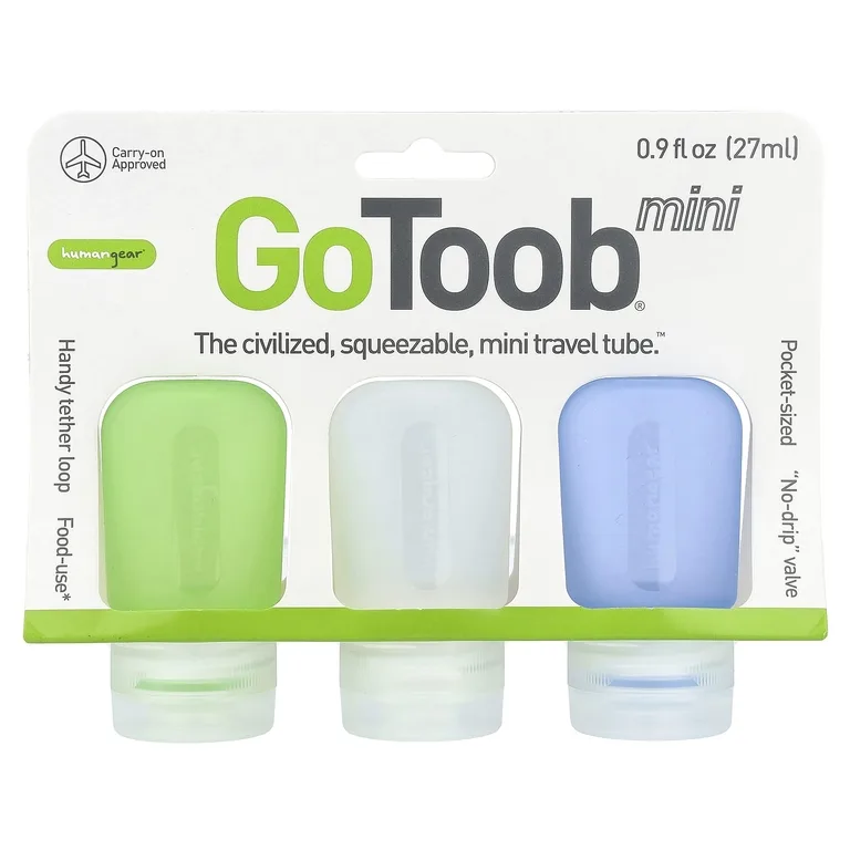 Humangear, GoToob® Мини, синий, прозрачный и зеленый, 3 шт. по 27 мл (0,9 жидк. унции)