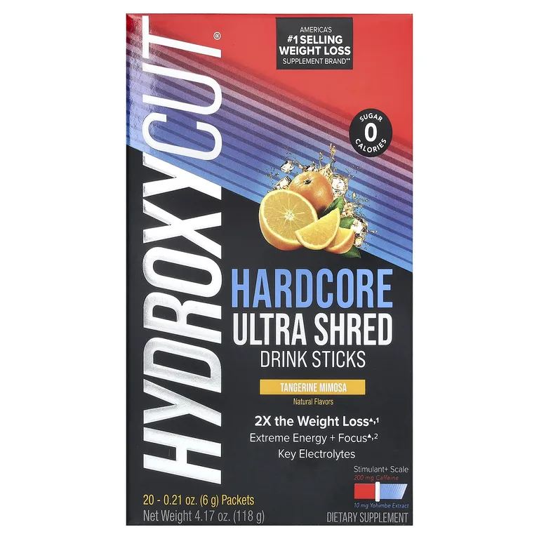 Hydroxycut, Hardcore Ultra Shred Drink Sticks, мандарин мимоза, 20 пакетиков, 6 г (0,21 унции)