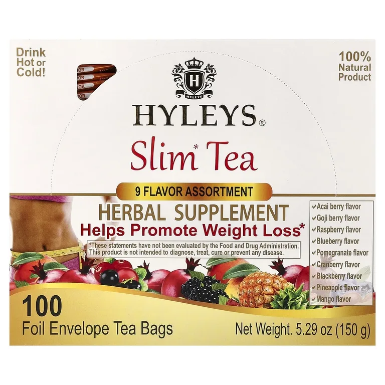 Hyleys Tea, Slim Tea, набор из 9 вкусов, чайные пакетики в 100 фольгированных пакетиках, 150 г (5,29 унции)