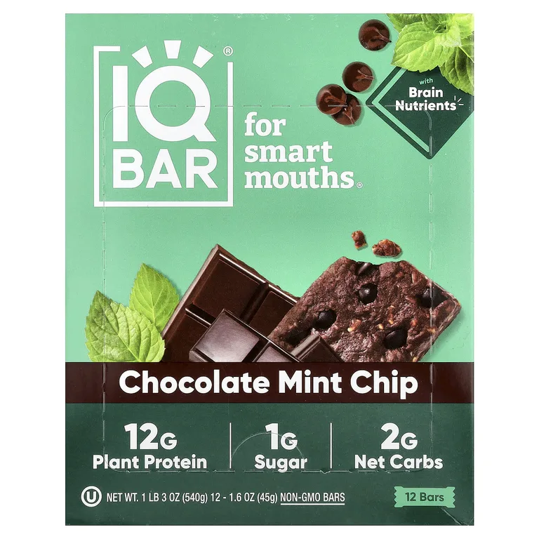 IQBAR, батончик растительного протеина, со вкусом шоколадной крошки и мяты, 12 батончиков по 45 г (1,6 унции)