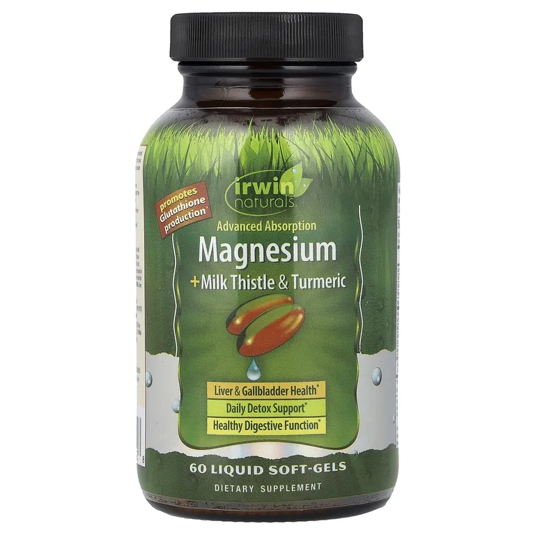 Irwin Naturals, магний для улучшенного усвоения, расторопша и куркума, 60 капсул с жидкостью