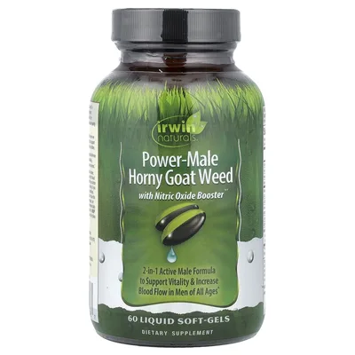 Irwin Naturals, Power-Male Horny Goat Weed, с бустером оксида азота, 60 желатиновых капсул