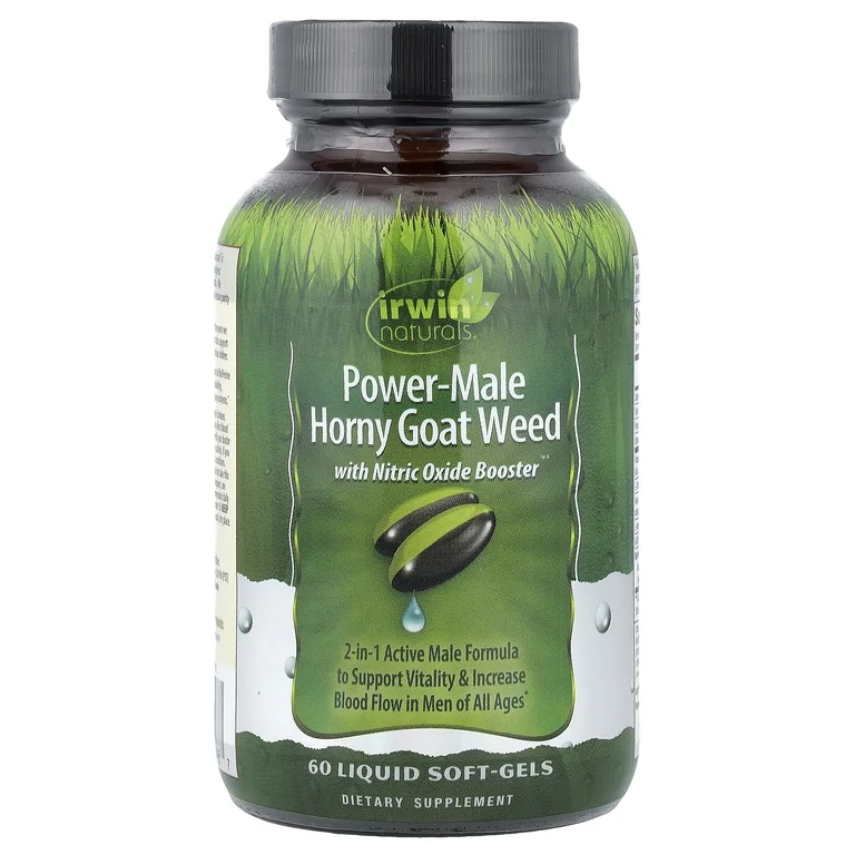 Irwin Naturals, Power-Male Horny Goat Weed, с бустером оксида азота, 60 желатиновых капсул