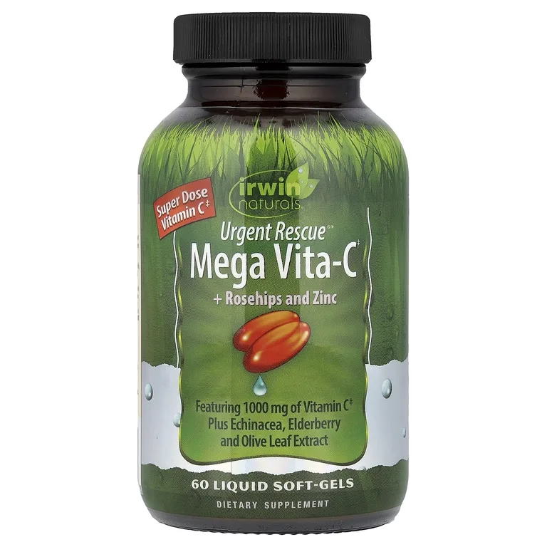 Irwin Naturals, Urgent Rescue®, Mega Vita-C с шиповником и цинком, 60 желатиновых капсул
