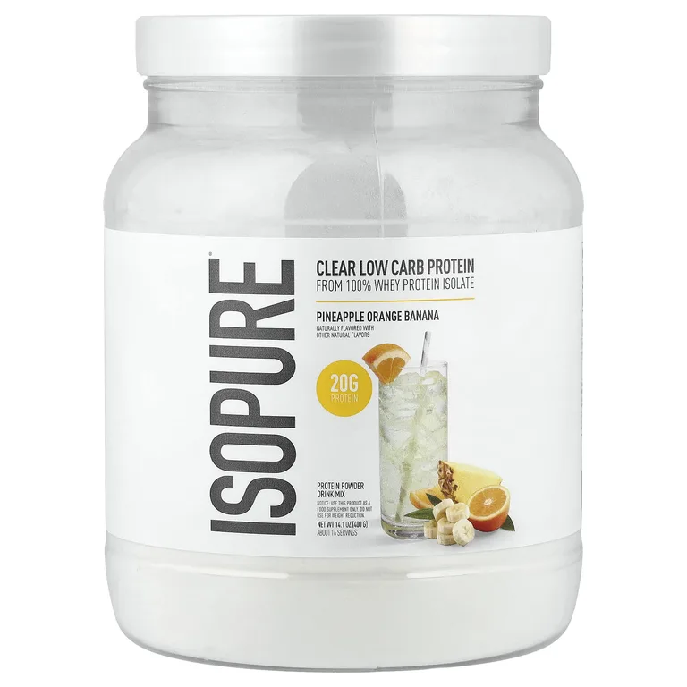 Isopure, чистый низкоуглеводный протеиновый порошок, ананас, апельсин и банан, 400 г (14,1 унции)