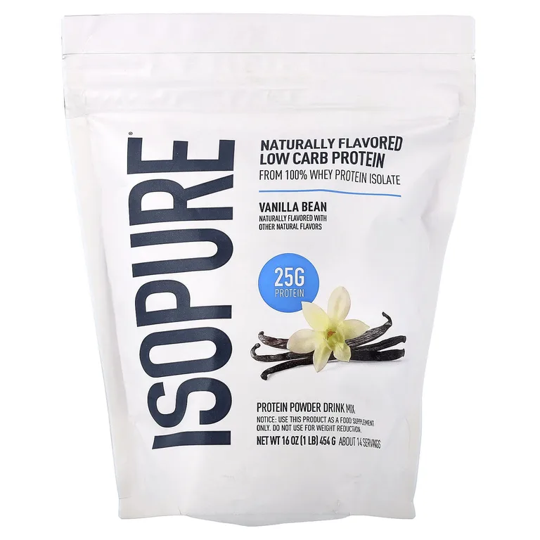 Isopure, низкоуглеводная протеиновая смесь для приготовления протеиновых коктейлей, со вкусом ванили, 454 г (1 фунт)