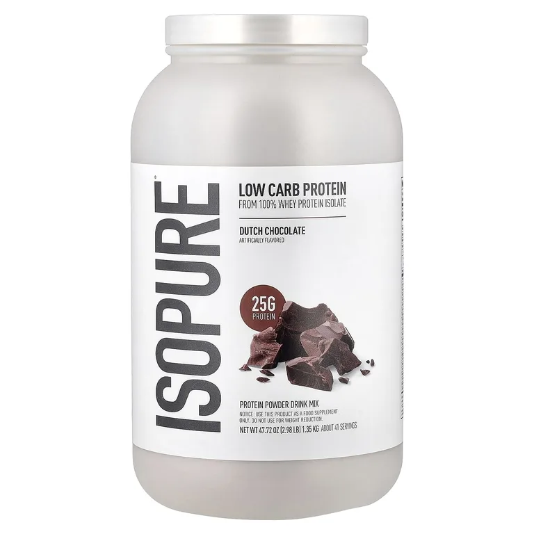 Isopure, Протеиновый порошок с низким содержанием углеводов, голландский шоколад, 1,35 кг (2,98 фунта)