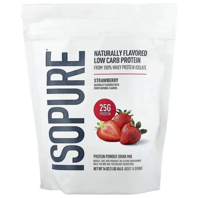 Isopure, протеиновый порошок с низким содержанием углеводов, клубника, 454 г (1 фунт)