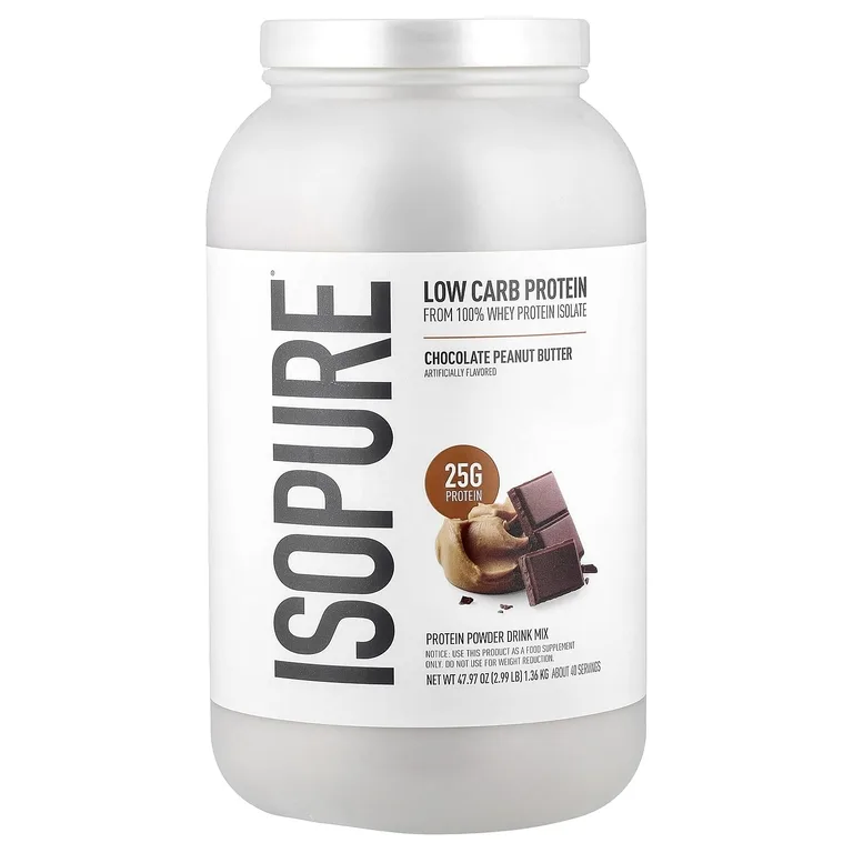 Isopure, Протеиновый порошок с низкоуглеводным содержанием, арахисовая паста с шоколадом, 2,99 фунта (1,36 кг)
