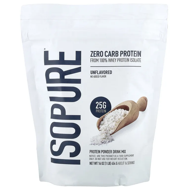 Isopure, протеиновый порошок с нулевым содержанием углеводов, с нейтральным вкусом, 454 г (1 фунт)