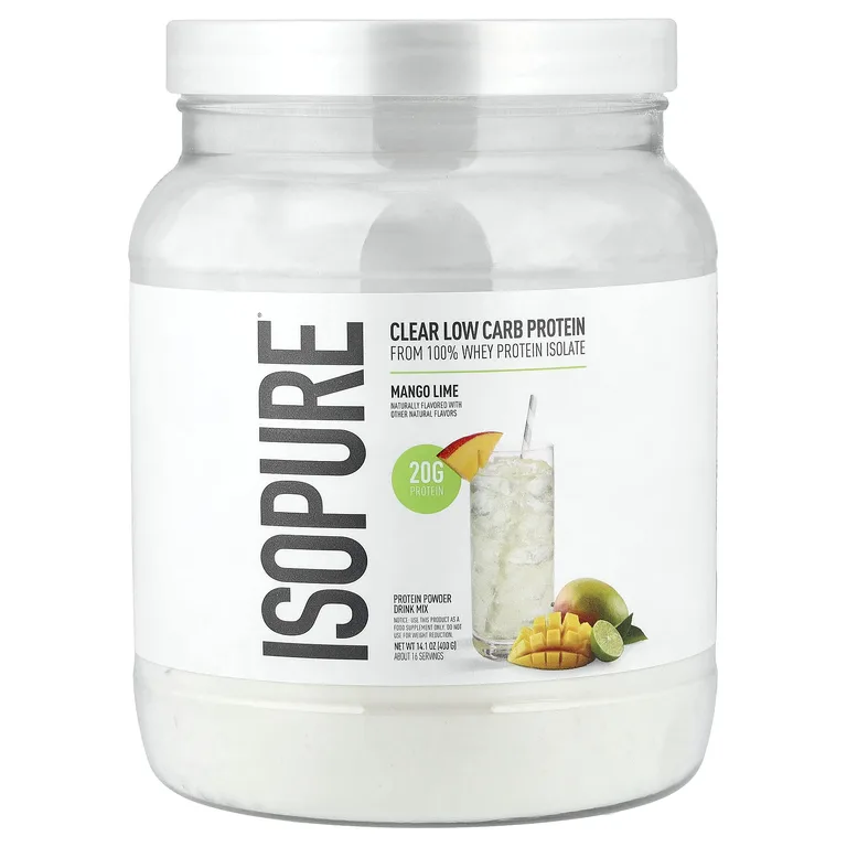 Isopure, прозрачный низкоуглеводный протеиновый порошок, манго и лайм, 400 г (14,1 унции)
