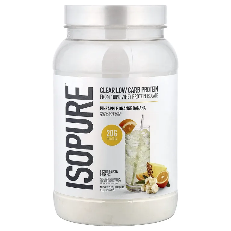 Isopure, прозрачный протеиновый порошок с низким содержанием углеводов, ананас и оранжевый банан, 900 г (1,98 фунта)