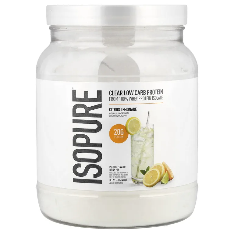 Isopure, прозрачный протеиновый порошок с низким содержанием углеводов, со вкусом лимонада, 400 г (14,1 унции)