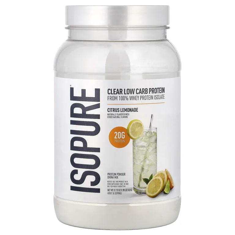 Isopure, прозрачный протеиновый порошок с низким содержанием углеводов, со вкусом цитрусового лимонада, 900 г (1,98 фунта)