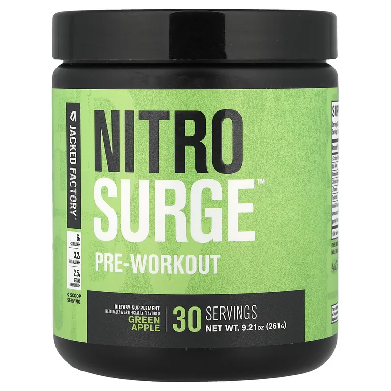 Jacked Factory, Nitro Surge, предтренировочный комплекс, зеленое яблоко, 2,61 г (9,21 унции)