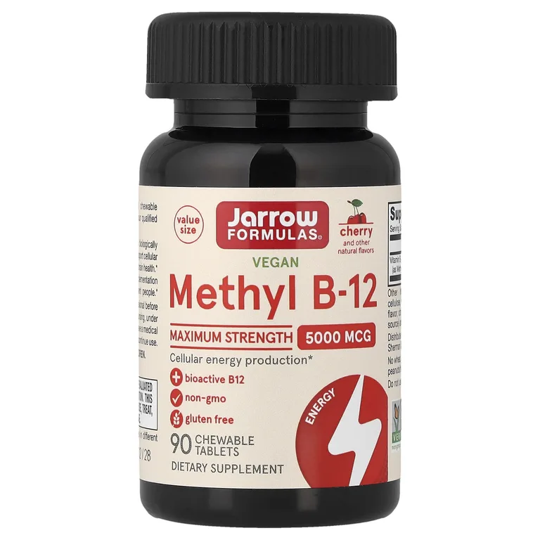 Jarrow Formulas, веганский метил B12, со вкусом вишни, 5000 мкг, 90 жевательных таблеток