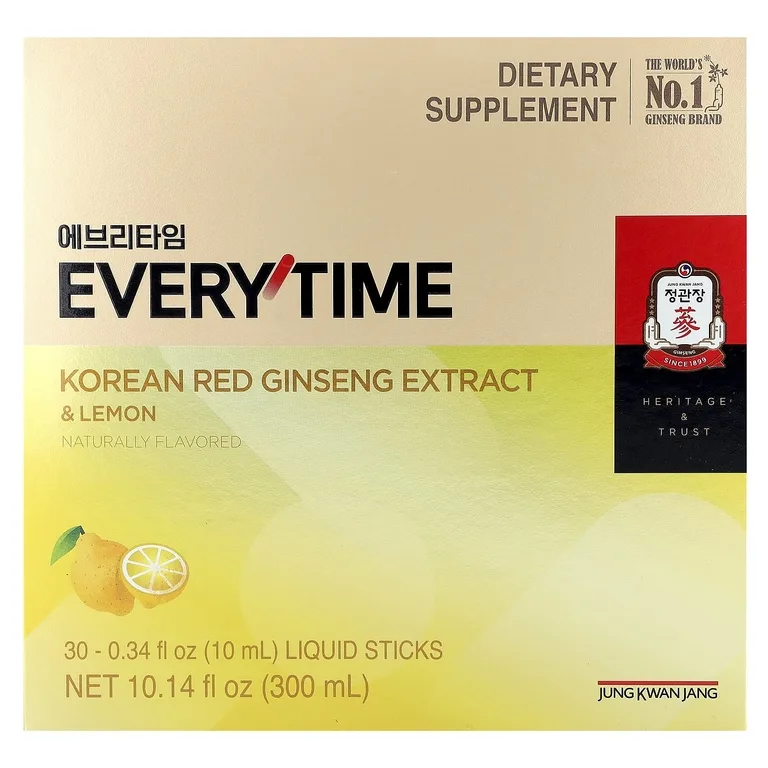 JungKwanJang, Экстракт корейского красного женьшеня, Everytime, лимон, 30 жидких стиков по 10 мл (0,34 жидк. Унции)