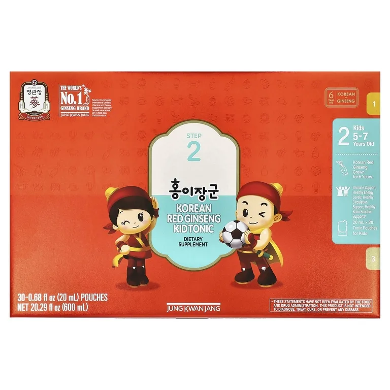 JungKwanJang, корейский красный женьшень, тоник для детей, этап 2, для детей 5-7 лет, 30 пакетиков по 20 мл (0,68 жидк. унции)