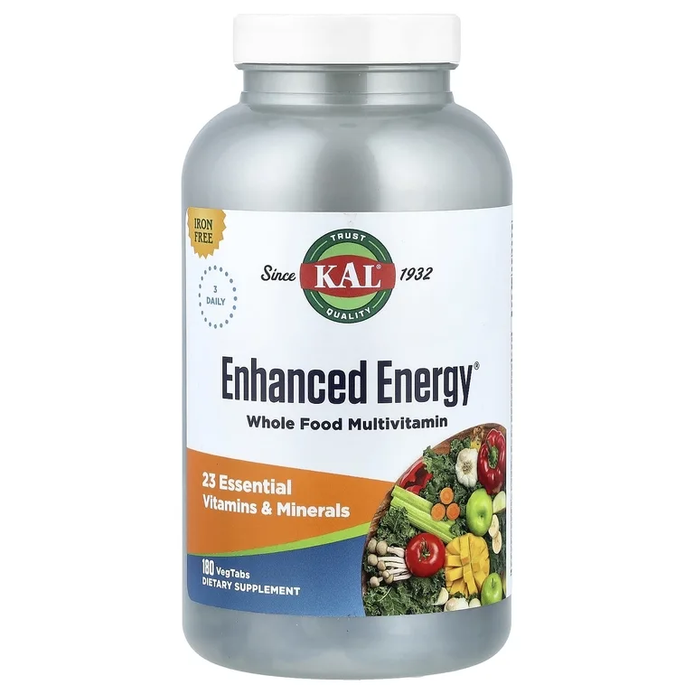 KAL, Enhanced Energy®, мультивитамины из цельных продуктов, без железа, 180 растительных таблеток