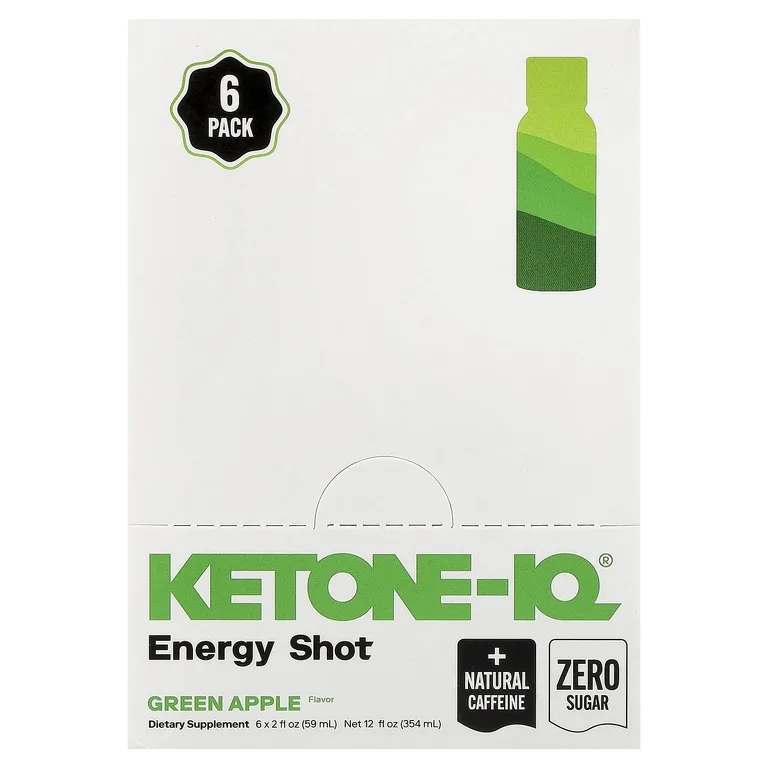 Ketone-IQ, Energy Shot, зеленое яблоко, 6 флаконов по 59 мл (2 жидк. унции)