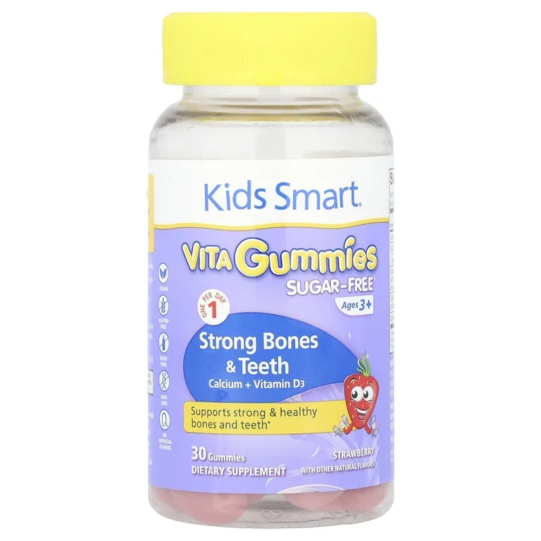 Kids Smart, Kids Smart®, Vita Gummies, для укрепления здоровья костей и зубов, кальций и витамин D3, для детей от 3 лет, клубника, 30 жевательных таблеток