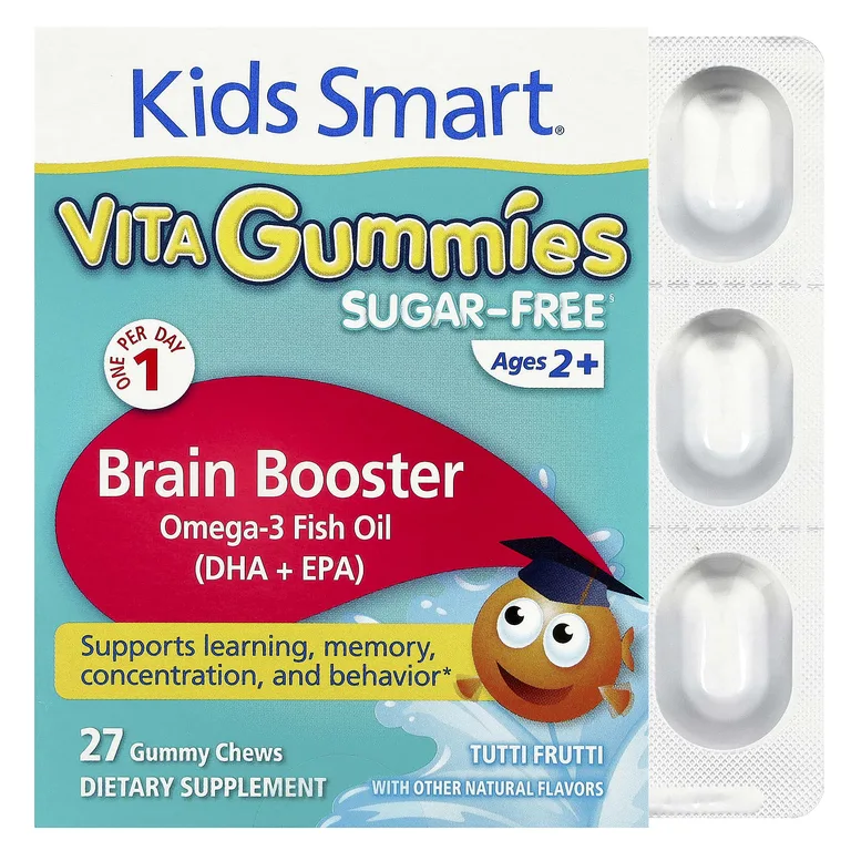 Kids Smart, Vita Gummies, Brain Booster, добавка для поддержки мозга, без сахара, для детей от 2 лет, с фруктовым вкусом, 27 жевательных таблеток