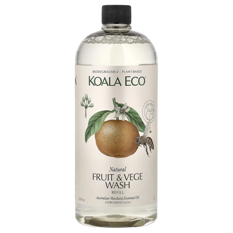 Koala Eco, натуральное средство для мытья фруктов и овощей, сменная упаковка, эфирное масло австралийского мандарина, 1 л (33,8 жидк. унции)