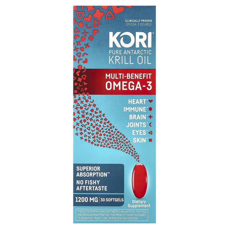 Kori, чистое масло антарктического криля, универсальная омега-3, 30 капсул