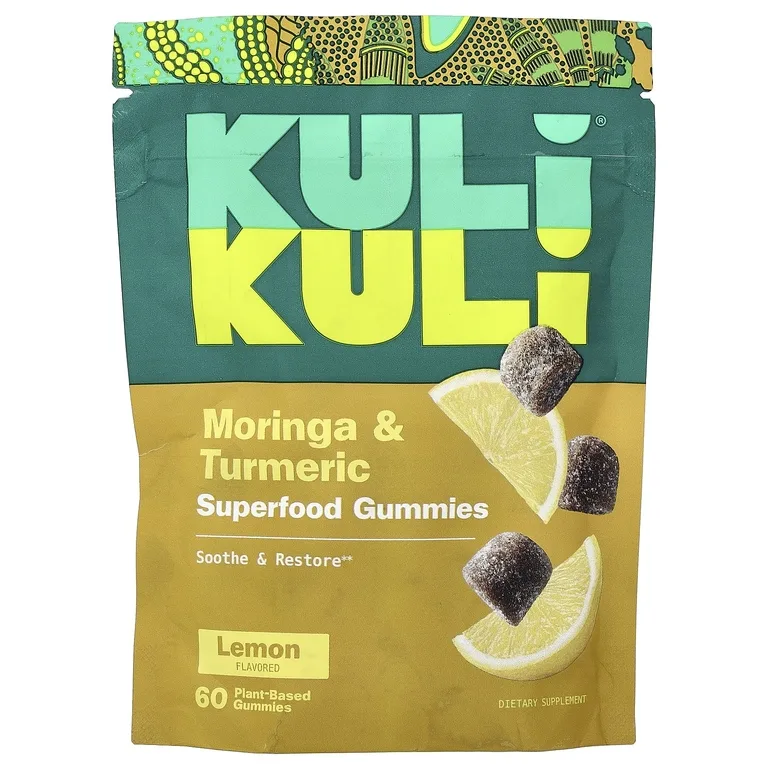 Kuli Kuli, жевательные таблетки с суперфудами, моринга и куркума, лимон, 60 растительных жевательных таблеток