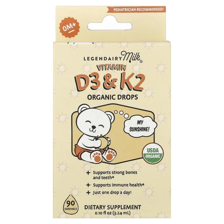Legendairy Milk, органические капли с витаминами D3 и K2, для детей от 0 месяцев, 3,24 мл (0,1 жидк. унции)