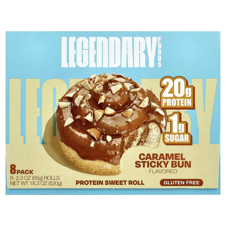 Legendary Foods, протеиновая булочка, липкая булочка с карамелью, 8 шт. по 65 г (2,3 унции)