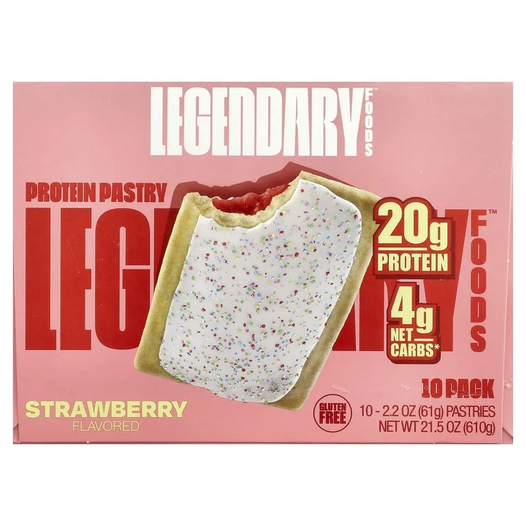 Legendary Foods, протеиновое пирожное, клубника, 10 шт. по 61 г (2,2 унции)