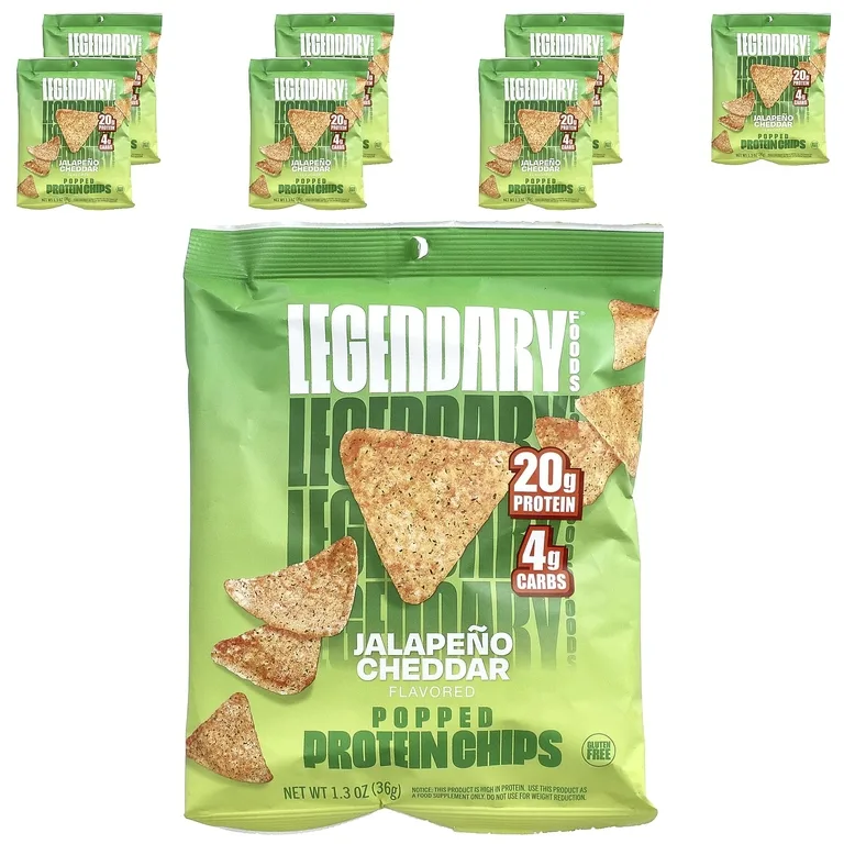 Legendary Foods, протеиновые чипсы, халапеньо и чеддер, 7 пакетиков по 36 г (1,3 унции)