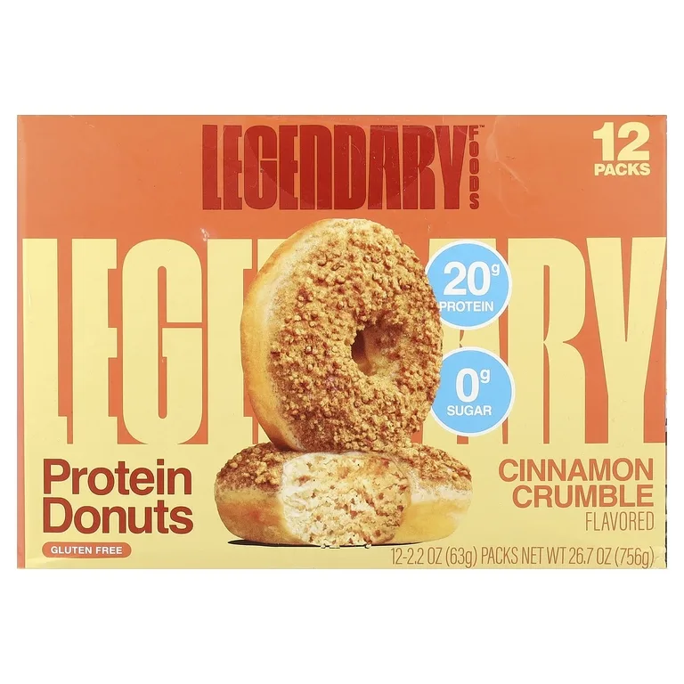 Legendary Foods, протеиновые пончики, корица и крамбл, 12 упаковок по 63 г (2,2 унции)