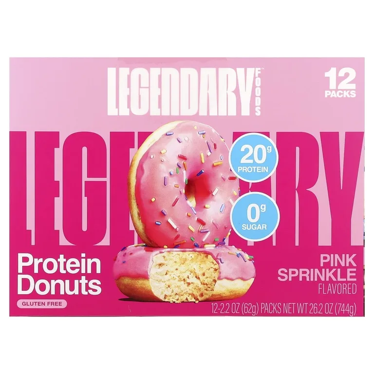 Legendary Foods, протеиновые пончики, розовая глазурь и посыпка, 12 упаковок по 62 г (2,2 унции)