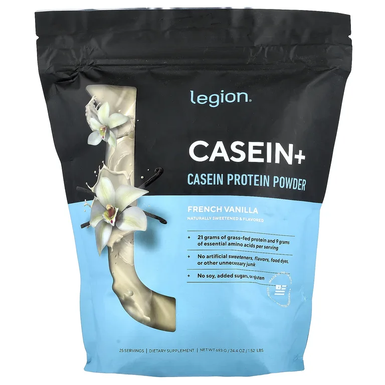 Legion Athletics, Casein +, казеиновый протеиновый порошок, французская ваниль, 960 г (2,11 фунта)