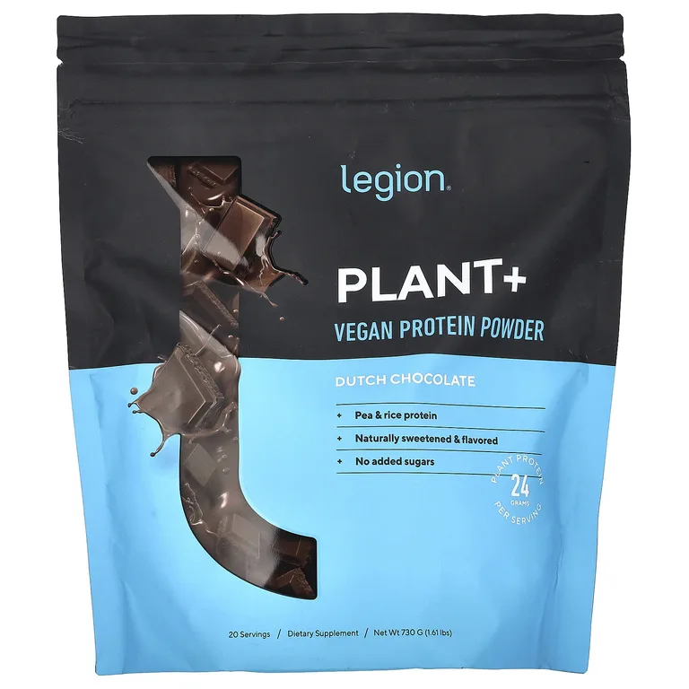 Legion Athletics, Plant +, веганский протеиновый порошок, голландский шоколад, 730 г (1,61 фунта)