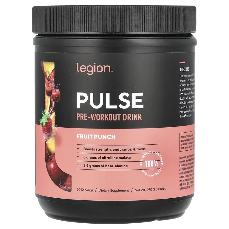 Legion Athletics, Pulse, предтренировочный напиток, фруктовый пунш, 490 г