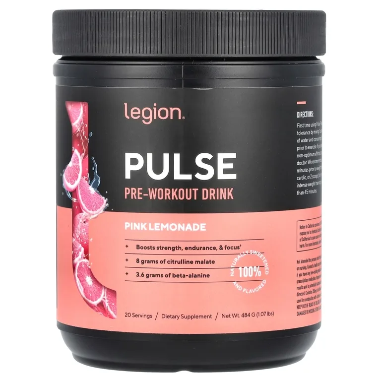 Legion Athletics, Pulse, предтренировочный напиток, розовый лимонад, 484 г
