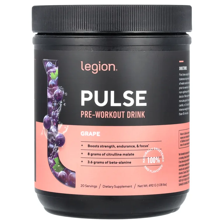 Legion Athletics, Pulse, предтренировочный напиток, со вкусом винограда, 492 г