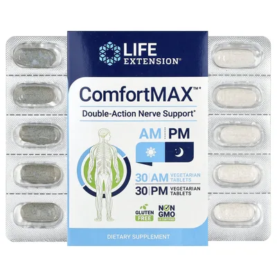 Life Extension, ComfortMAX™, поддержка нервной системы двойного действия, для утреннего и вечернего приёма, 60 вегетарианских таблеток