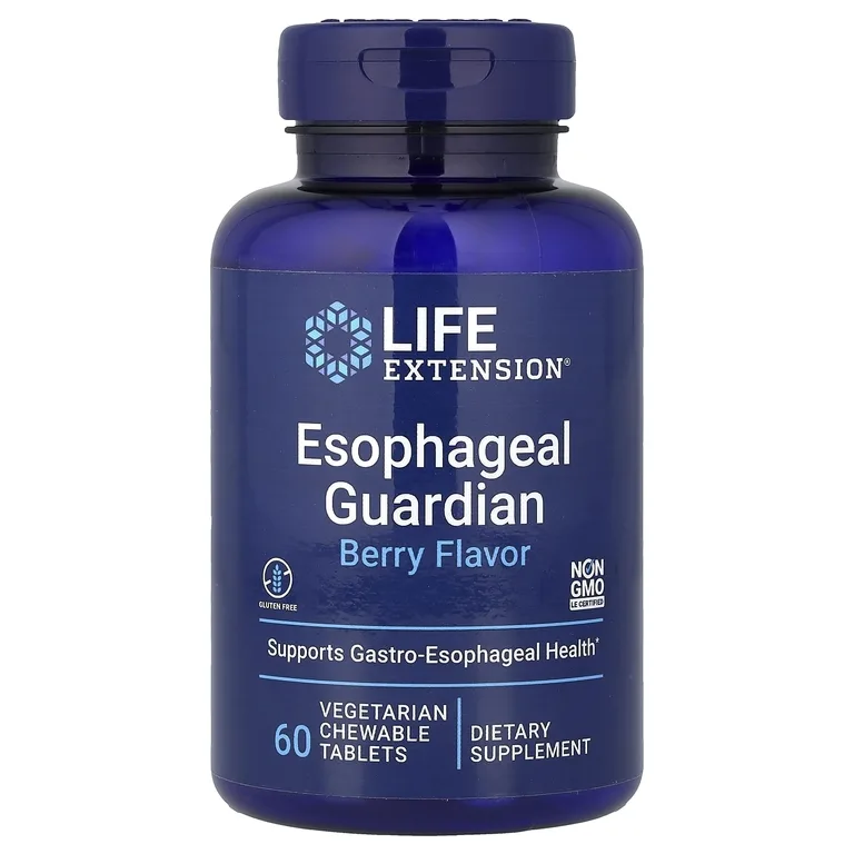 Life Extension, Esophageal Guardian, ягоды, 60 вегетарианских жевательных таблеток