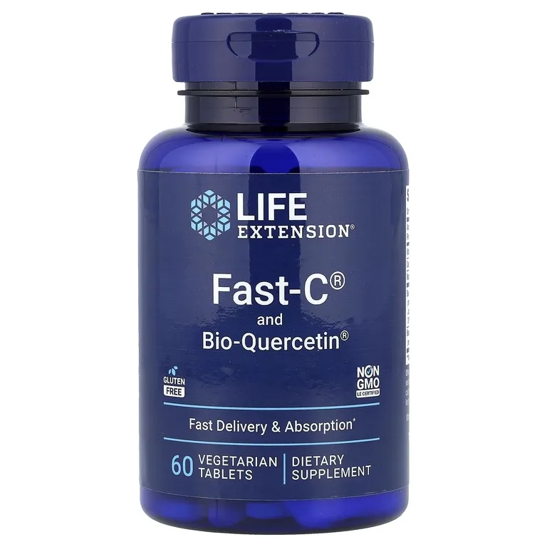 Life Extension, Fast-C с фитосомами биокверцетина, 60 вегетарианских таблеток