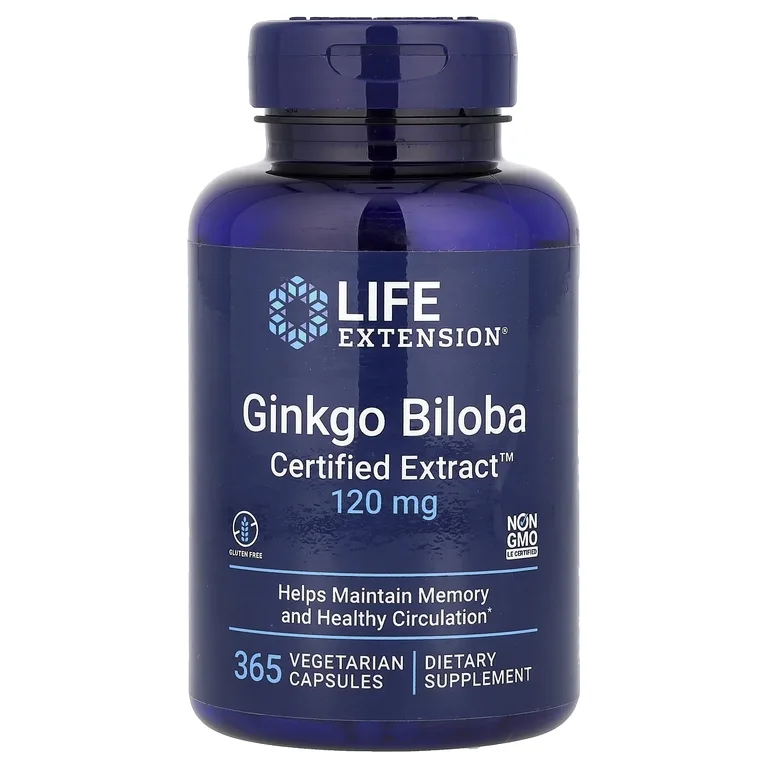 Life Extension, гинкго билоба, сертифицированный экстракт, 120 мг, 365 вегетарианских капсул